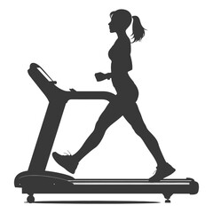 Silhouette woman using a treadmill full body black color only