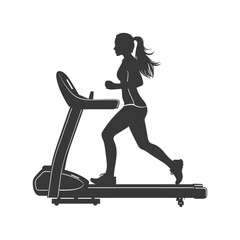 Fototapeta na wymiar Silhouette woman using a treadmill full body black color only