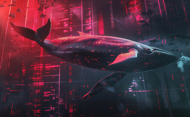 Whales and Waves in Crypto Trading in the Digital Abyss.  - obrazy, fototapety, plakaty