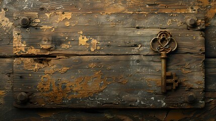 Antique wooden door with a heart-shaped keyhole and iron lock. vintage feel, rustic charm. ideal for background or texture use. AI