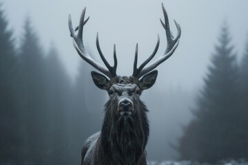 Majestic portrait of a deer with antlers