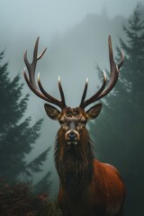 Majestic portrait of a deer with antlers