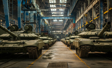 Armored Assembly: Military Tanks in Production - obrazy, fototapety, plakaty
