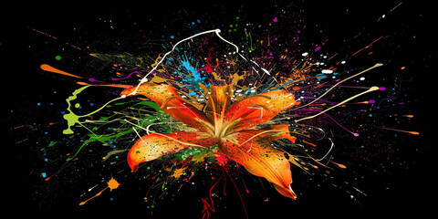 A red flower stands out against a black background, creating a striking and contrasted image.