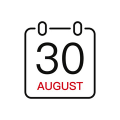 August 30 date on the calendar, vector line stroke icon for user interface. Calendar with date, vector illustration.