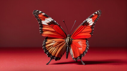 Fototapeta na wymiar butterfly solid red background