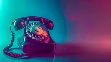 Vintage telephone on vibrant gradient background