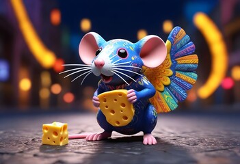 Alebrijes ratón animales multicolores en un mundo fantástico   - obrazy, fototapety, plakaty