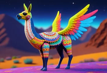 Tuinposter Alebrijes llama animales multicolores en un mundo fantástico   © JoseAbel