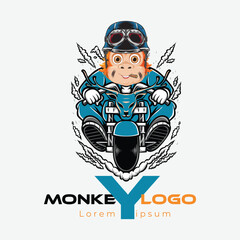 Monkey  vs Motorcycle Logo. Mascot cartoon of gorilla monkey apes riding motorbike. Victor 10 eps Download