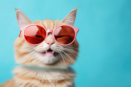 funny smile cat with sunglasses and copy space - generative ai