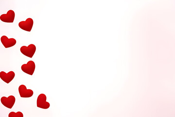 Valentine's day background with red hearts on white background.