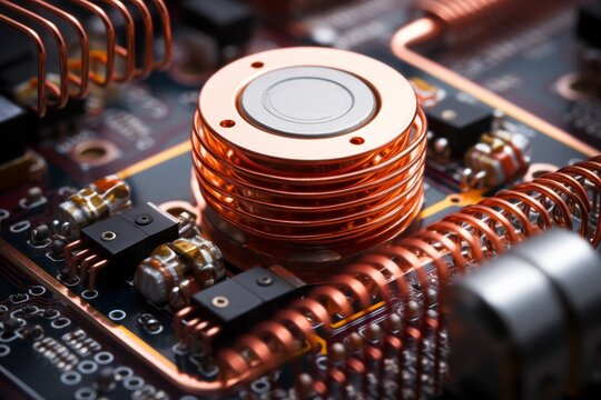 In the heart of technology: An in-depth look at an inductor coil and its neighboring components on a circuit board