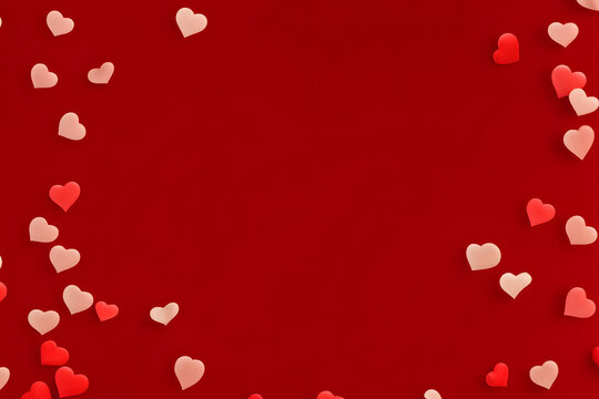 Valentine's day background with red and white hearts on red background