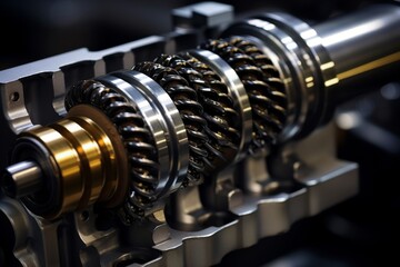 Macro photography highlighting the intricate design of a camshaft in an automotive engine