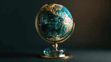 The trophy is made of glass and metal, and the clear blue base gives it a luxurious feel. The top features an elegant globe design to symbolize global unity.