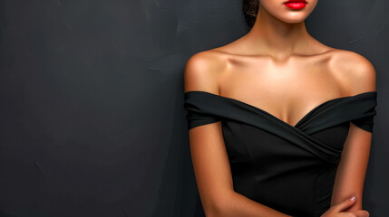 Elegant woman wearing black evening dress