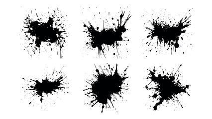 Set of black grunge splash isolated on white background. High quality manually traced. Grunge distress calligraphy ink stains. Black ink blow explosion. Splatter grunge set. Vector - obrazy, fototapety, plakaty