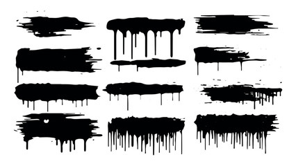 Paint roller, brush stroke distress overlay texture set. Dirty isolated basis. Grunge design element Artistic messy banner background collection. Vector the free brush trail is black  - obrazy, fototapety, plakaty