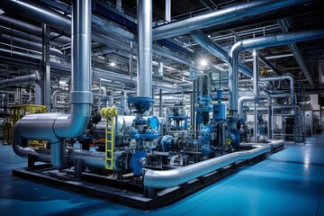 The heart of industry: A comprehensive view of a plenum with its maze-like network of pipes - obrazy, fototapety, plakaty