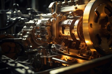 The heart of industry: A detailed image of a cam set against the backdrop of an intricate mechanical landscape