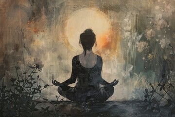 Obraz premium Serene meditation at sunset.
