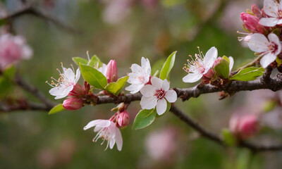 Obraz premium Close Up of a Flower on a Tree Branch. A detailed view of a flower blooming on a tree branch, showcasing vibrant colors and intricate details.