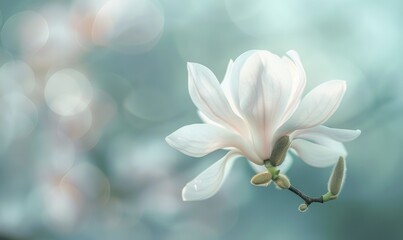 Close-up of a delicate magnolia blossom against a soft blurred background, floral background