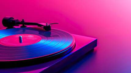 Vibrant pink turntable with vinyl record