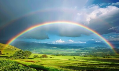 Rainbow over a countryside landscape