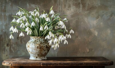Snowdrops bouquet in a vintage vase