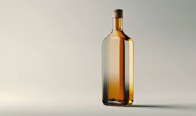 Studio shot of an amber glass bottle mockup filled with rich and aromatic cold-pressed olive oil - obrazy, fototapety, plakaty