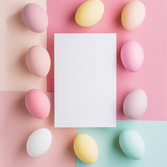 Easter eggs on light pastel background - 764299545