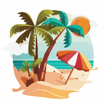 Flat illustration summer holiday on beach with palm