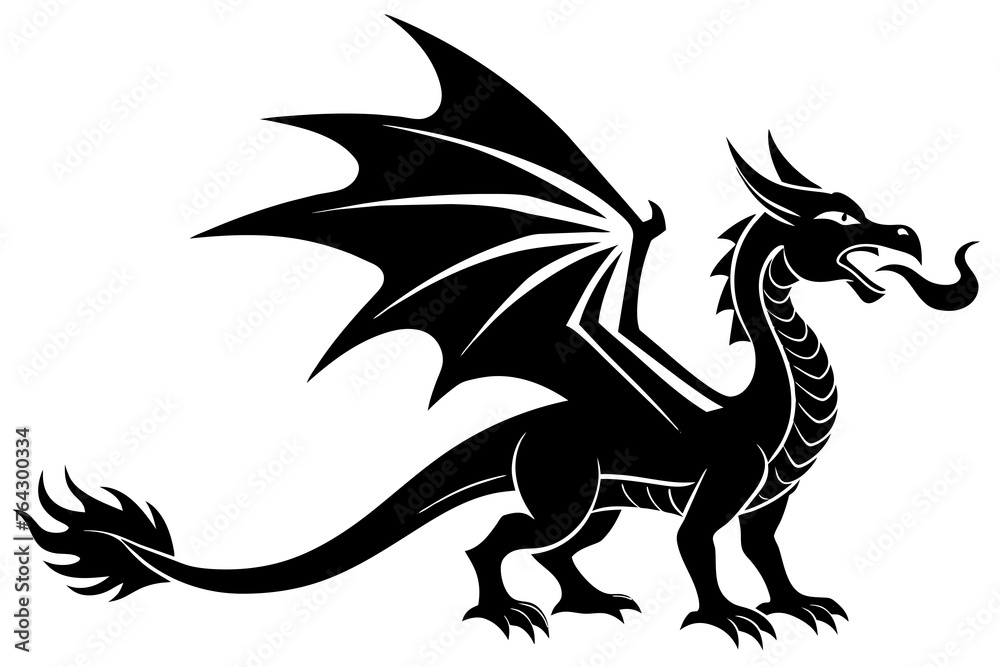 Wall mural fire spitting dragon silhouette vector illustration