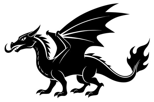 fire spitting dragon silhouette vector illustration