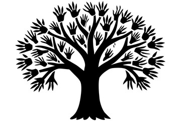 colorful solidarity hand tree silhouette vector illustration