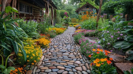 Garden With Rocks and Flowers Next to a House