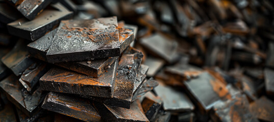 stacks of old rusty iron scrap metal outside a junkyard