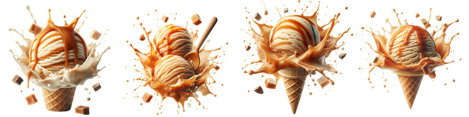 caramel ice cream splash isolated png - obrazy, fototapety, plakaty