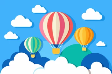 Cercles muraux Montgolfière Air balloon in the blue sky vector illustration