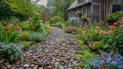 Garden With Rocks and Flowers Next to a House