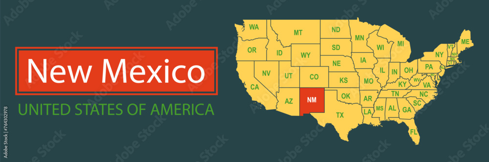 Wall mural banner, highlighting the boundaries of the state of new mexico on the map of the united states of am