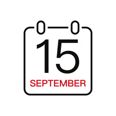 September 15 date on the calendar, vector line stroke icon for user interface. Calendar with date, vector illustration.