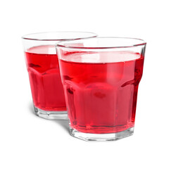 Tasty cranberry juice in glasses isolated on white