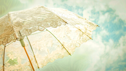 Vintage lace parasol against a sunny sky