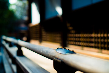 Kyoto, Japan - March 25 2016: Close up picture of railing in a temple of Kyoto
