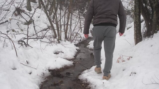 walking by the creek in the snow