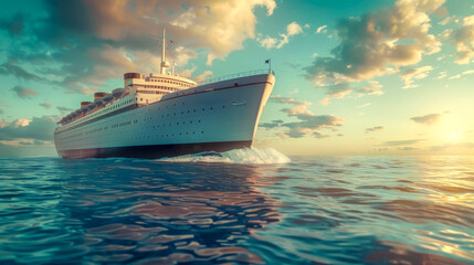 Majestic ocean liner at sunset