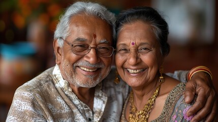 Happy smiling indian senior couple 